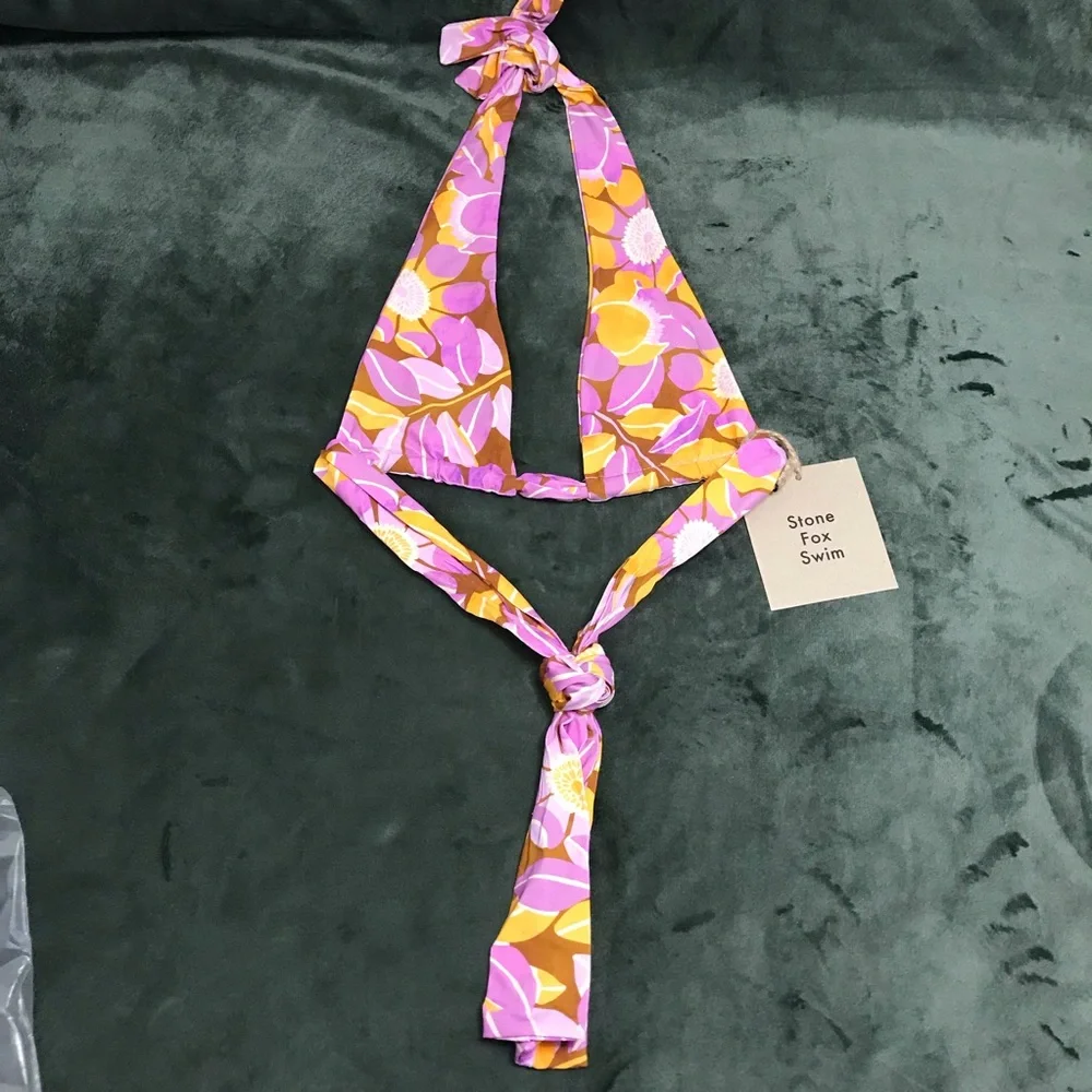 Stone Fox Swim Swimsuit Retro Bloom Print Rico Bikini Top & River Bottom Size XS - Picture 11 of 16